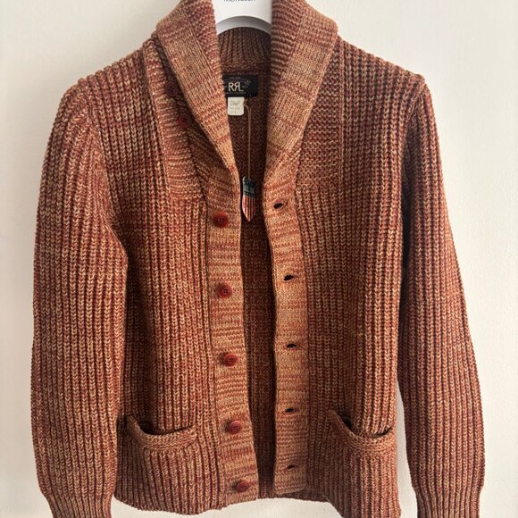 BNWT RRL Thick Rust Marl Wool Cotton Shawl Collar Cardigan - Small Made in USA - Picture 12 of 12